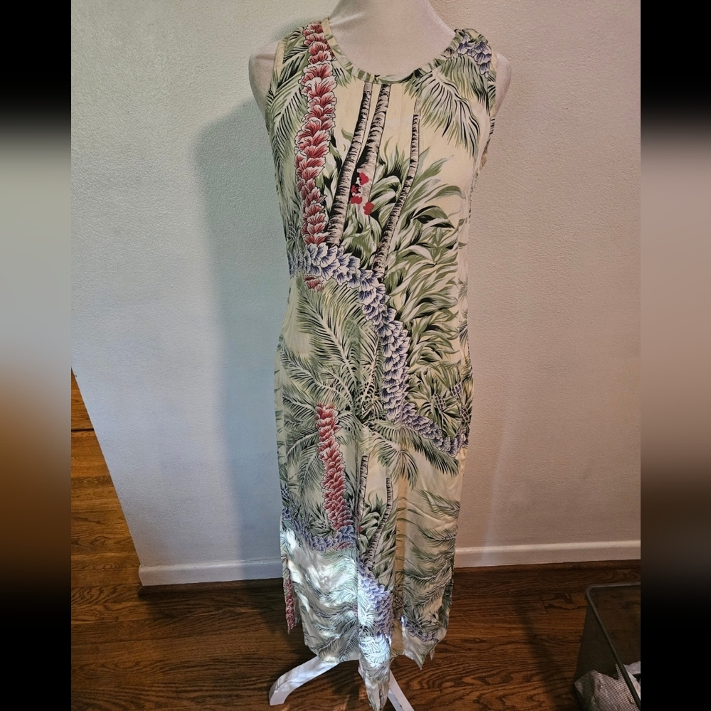 Vintage Tommy Bahamma Silk Tropical Print Sleeveless Maxi Dress Side Slit Small